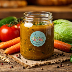 Pegatina Redonda Medley Jardín de Verduras Frescas y Mariposas Verd