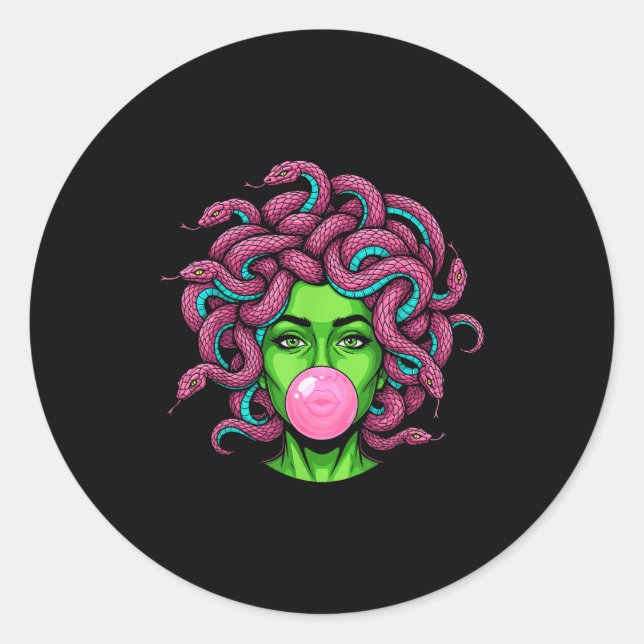 Pegatina Redonda Medusa Blowing Bubblegum P Art Mythology Design  (Anverso)