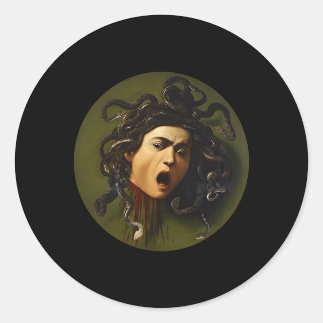 Pegatina Redonda Medusa Caravaggio (Anverso)