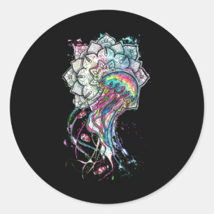 Pegatina Redonda Medusa Chakra Acuarela Animal Marino Yoga Boho A