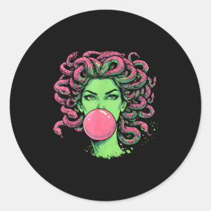 Pegatina Redonda Medusa chicle de goma serpiente mitológica griega
