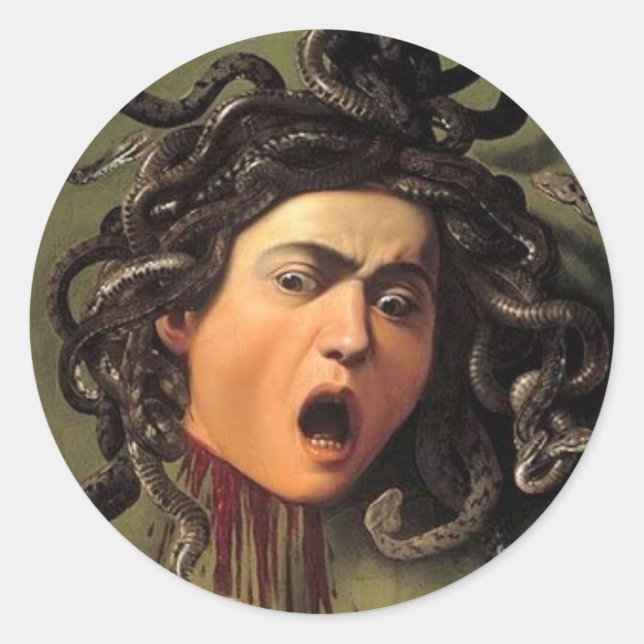Pegatina Redonda Medusa Head De Caravaggio (Anverso)