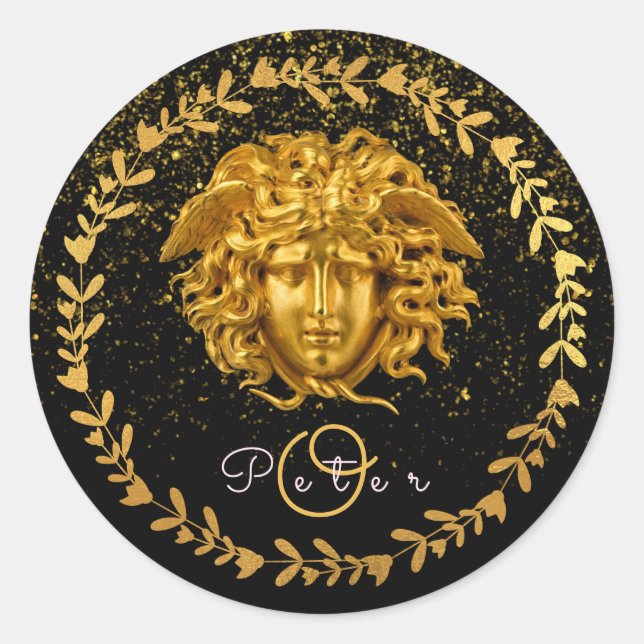 Pegatina Redonda Medusa Mask Gold Purpurina Medusa Haute Couture (Anverso)