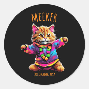 Pegatina Redonda Meeker Colorado Usa Un Gato De Danza Colorida
