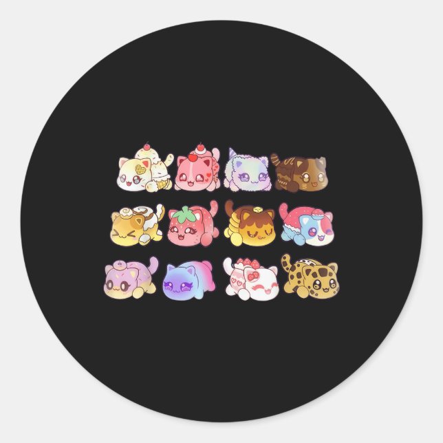 Pegatina Redonda Meemeow Cats Plush (Anverso)