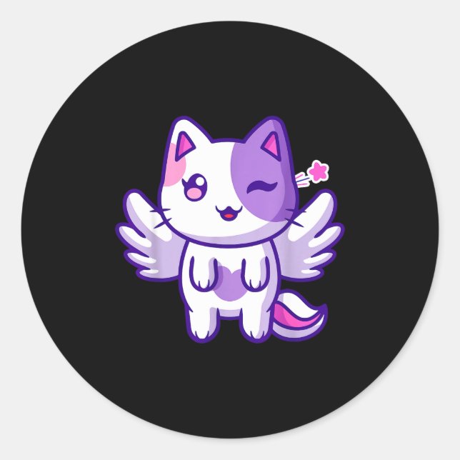 Pegatina Redonda Meemeow Cute Cat Plu-shirt  (Anverso)