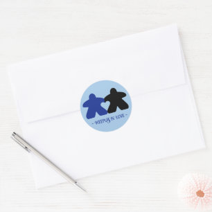 Pegatina Redonda Meeples enamorados, Stickers azules y negros