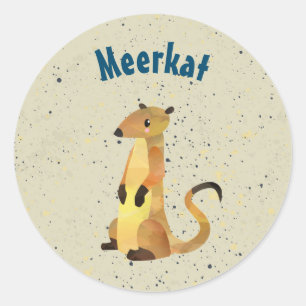 Pegatina Redonda Meerkat acuarela sobre fondo beige