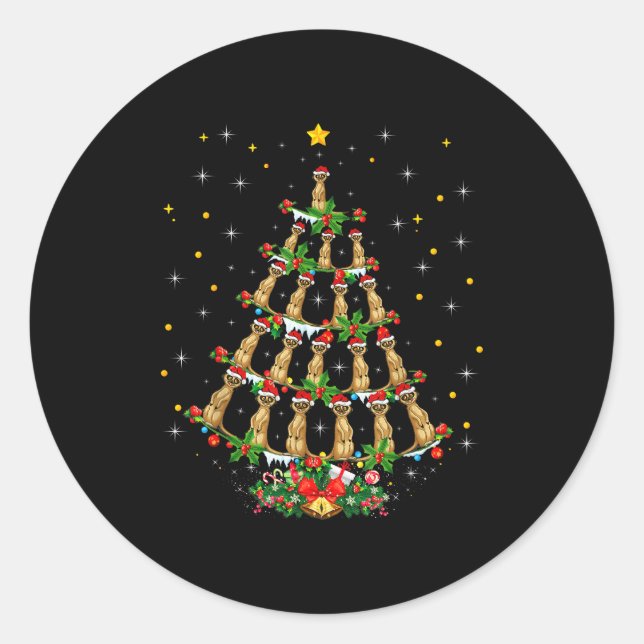 Pegatina Redonda Meerkat Animal Lover Xmas Santa Hat Meerkat Christ (Anverso)