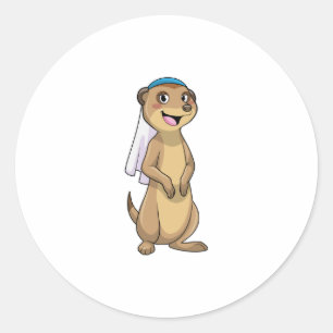 Pegatina Redonda Meerkat as Bride with Veil