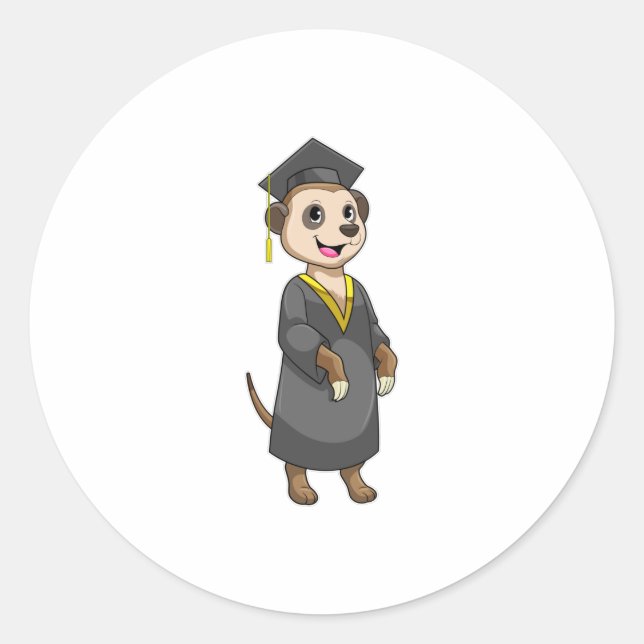 Pegatina Redonda Meerkat como estudiante con Diploma (Anverso)