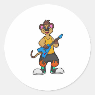 Pegatina Redonda Meerkat como músico con guitarra