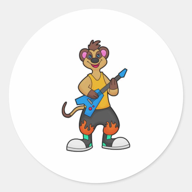 Pegatina Redonda Meerkat como músico con guitarra (Anverso)