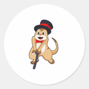 Pegatina Redonda Meerkat como pensionista con palo