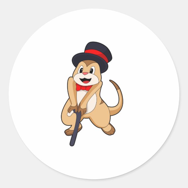 Pegatina Redonda Meerkat como pensionista con palo (Anverso)