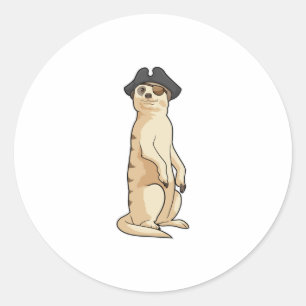 Pegatina Redonda Meerkat como pirata con gorra pirata