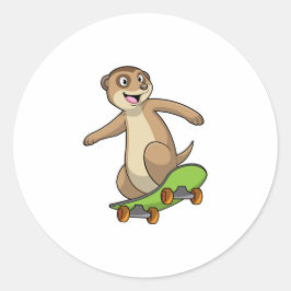 Pegatina Redonda Meerkat como Skater con Skateboard