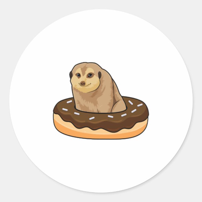 Pegatina Redonda Meerkat con Donut (Anverso)