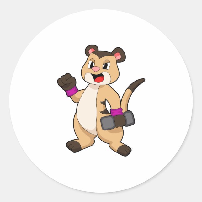 Pegatina Redonda Meerkat con Dumbbell (Anverso)