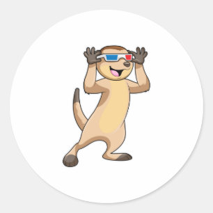 Pegatina Redonda Meerkat con gafas