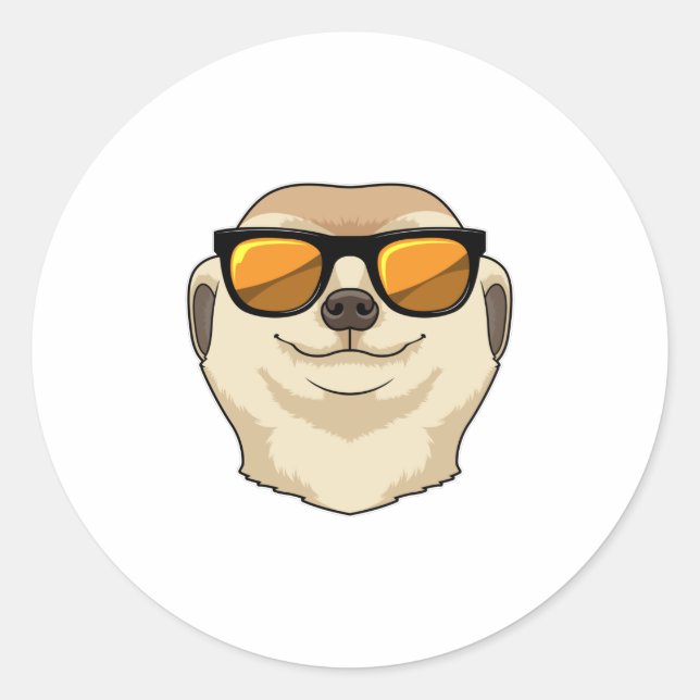 Pegatina Redonda Meerkat con gafas de sol (Anverso)