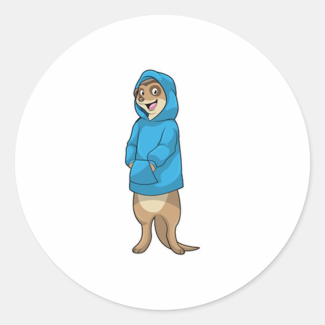 Pegatina Redonda Meerkat con Hoodie (Anverso)