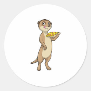 Pegatina Redonda Meerkat con pizza