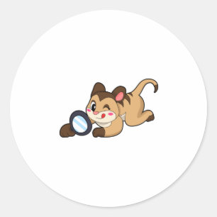 Pegatina Redonda Meerkat con vidrio de aumento