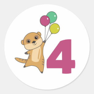 Pegatina Redonda Meerkat Cuarto Balón de Cumpleaños Niños Roun Clás