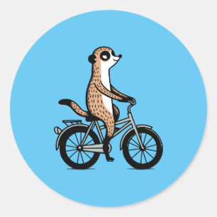 Pegatina Redonda Meerkat en bicicleta