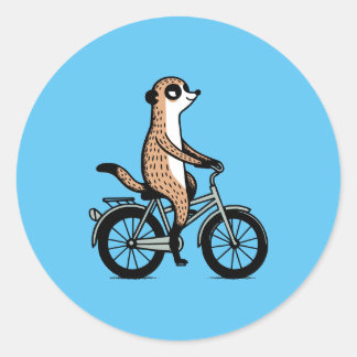 Pegatina Redonda Meerkat en bicicleta