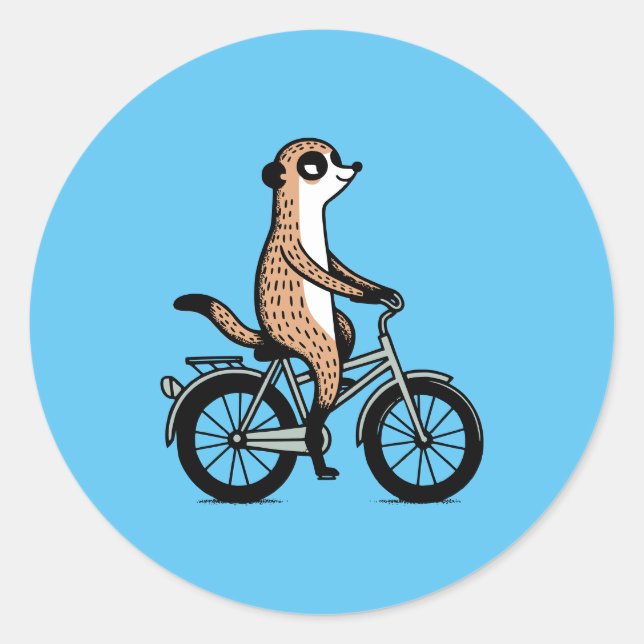 Pegatina Redonda Meerkat en bicicleta (Anverso)