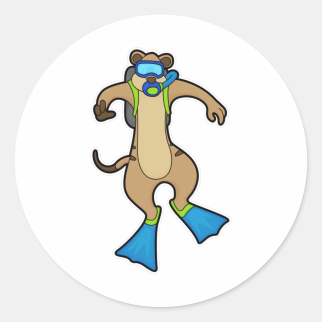 Pegatina Redonda Meerkat en buceo con gafas de natación (Anverso)