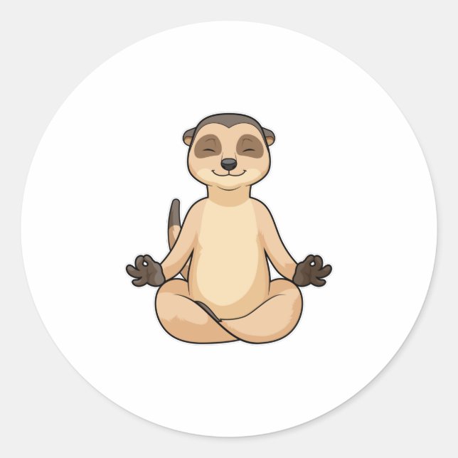Pegatina Redonda Meerkat en la meditación del yoga (Anverso)