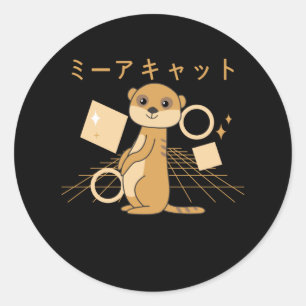 Pegatina Redonda Meerkat Japonés Kawaii Animals Retro Cute