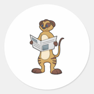 Pegatina Redonda Meerkat leyendo un periódico