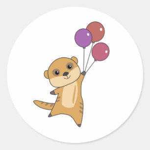 Pegatina Redonda Meerkat Moscas Con Globos Animales Cutáneos Para E