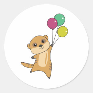 Pegatina Redonda Meerkat Moscas Con Globos Animales Cutáneos Para E