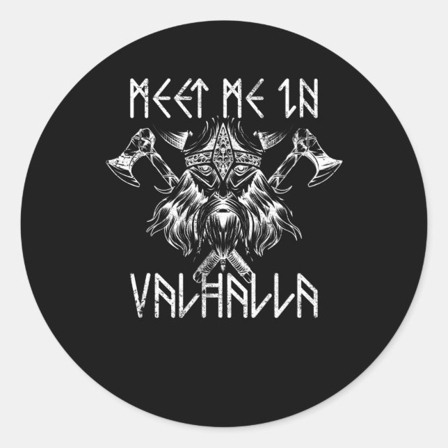 Pegatina Redonda Meet Me In Valhalla Nordic Shirt Runes Vikings (Anverso)