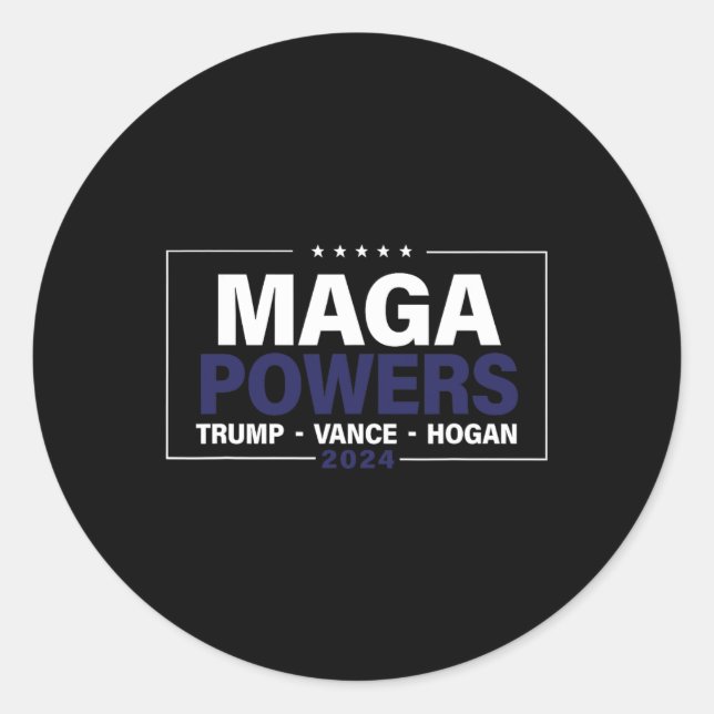 Pegatina Redonda Mega Potencias Trump Vance Hogan 2024 Funny patrió (Anverso)
