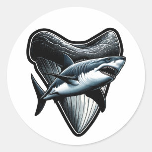 Pegatina Redonda Megalodon Tooth