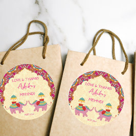 Pegatina Redonda Mehndi favorece el regalo tiernos elefantes mandal