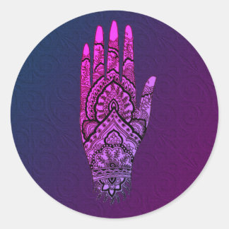 Pegatina Redonda Mehndi Hand Tattoo Art Tintado
