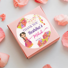 Pegatina Redonda Mehndi novia india linda sombrilla gracias favor