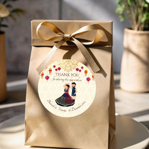 Pegatina Redonda Mehndi & sangeet manadala y pareja india linda