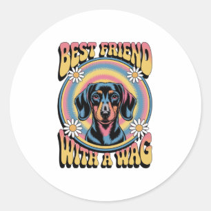 Pegatina Redonda Mejor amigo Dachshund con un meneo