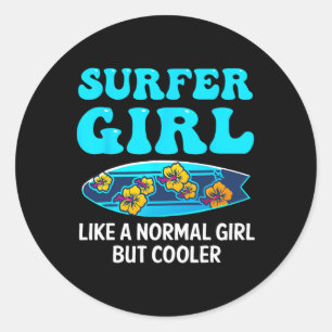Pegatina Redonda Mejor Arte de Surf para Chicas Mujeres Playa Surfi