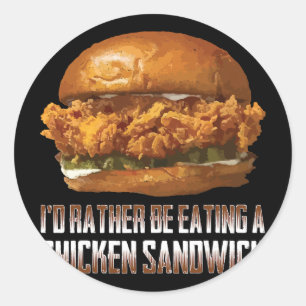 Pegatina Redonda Mejor Comiendo Una Hamburguesa De Pollo Divertida 