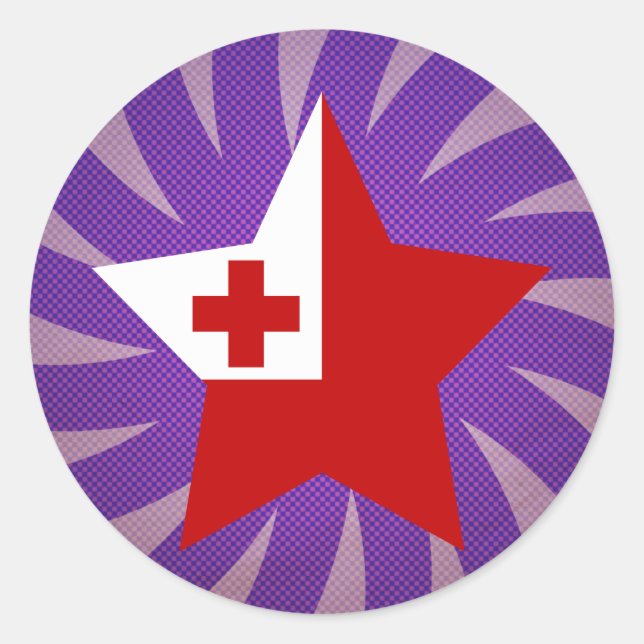 Pegatina Redonda Mejor diseño de bandera de Tonga (Anverso)