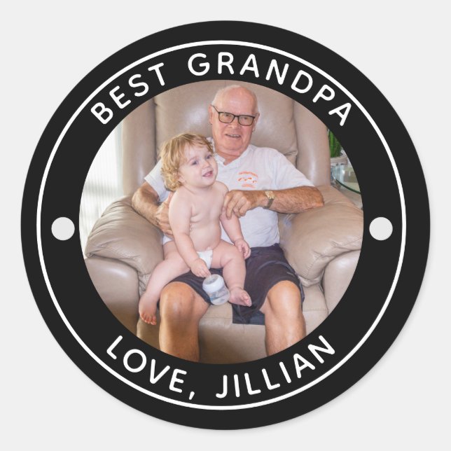 Pegatina Redonda MEJOR GRANDPA DE PAR Photo Monogram (Anverso)